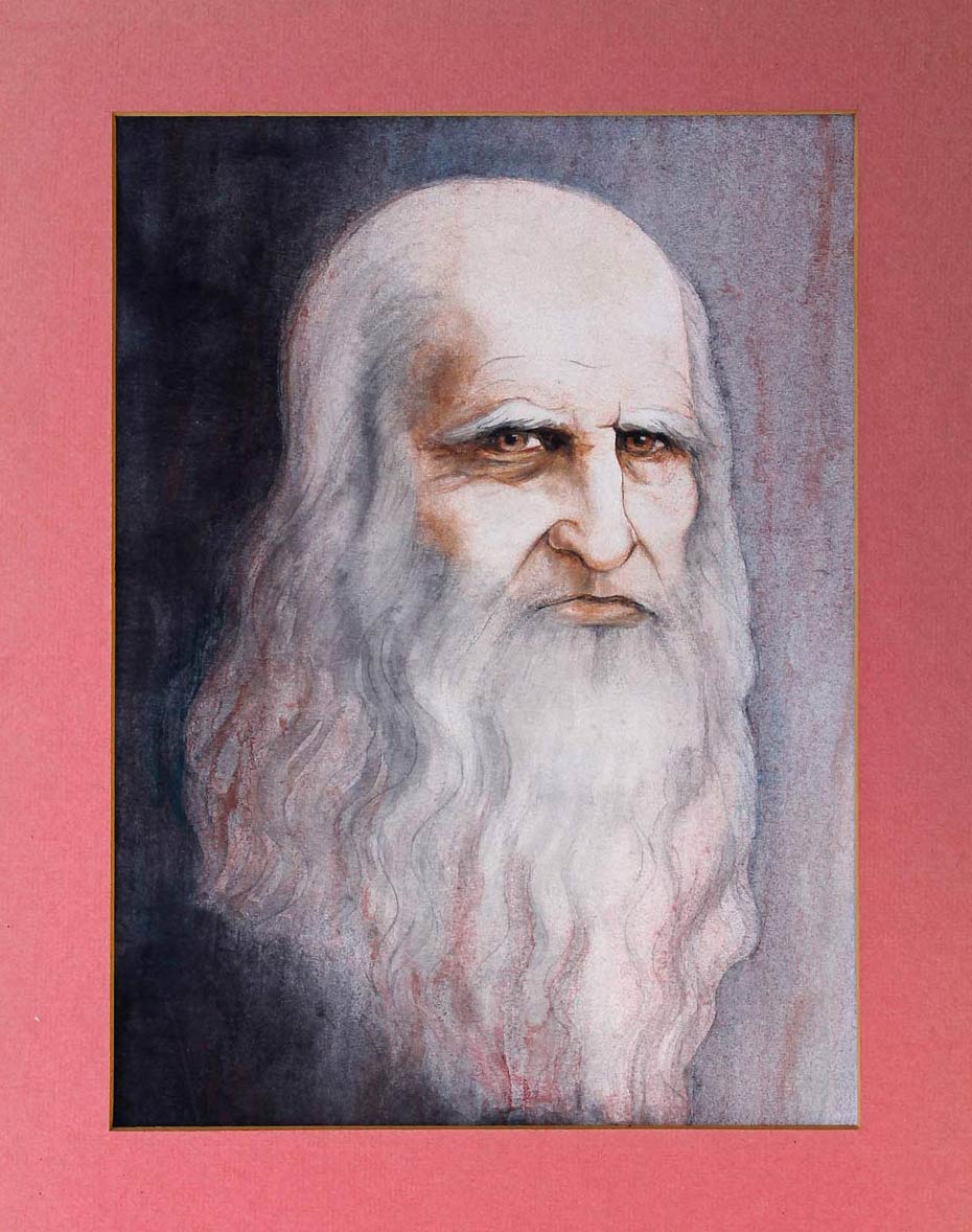 Leonardo da Vinci watercolor portrait illustration